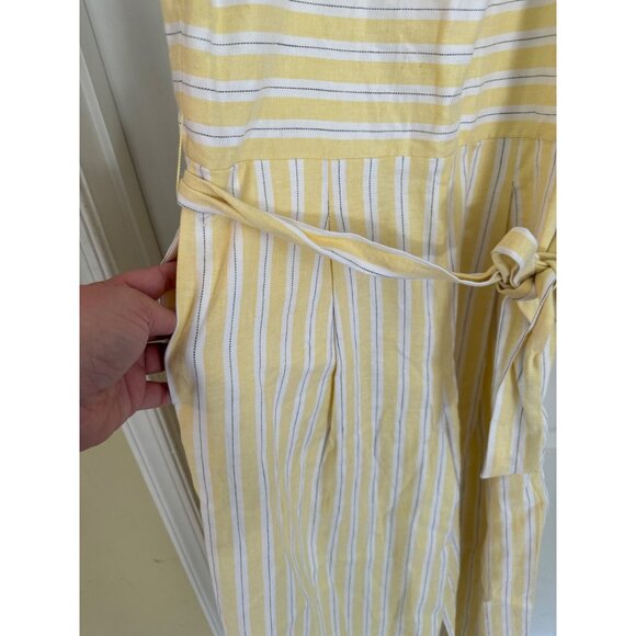 Banana Republic STRIPE LINEN-COTTON CROPPED JUMPSUIT WIDE LEG BELT YELLOW 10 - Picture 4 of 15